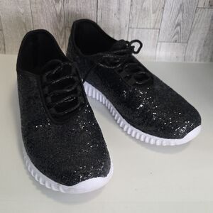 NWOT Weissman Sz 8  Black Glitter Lace Up Sneakers